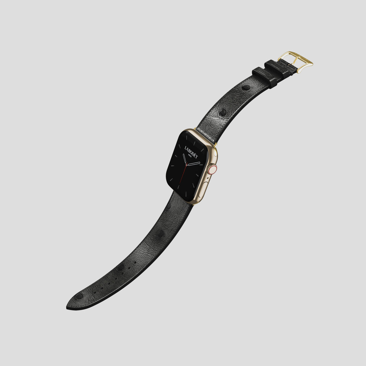 Black Apple Watch 42mm Classic Strap Ostrich with Gold Metal -3 | Black-Gold