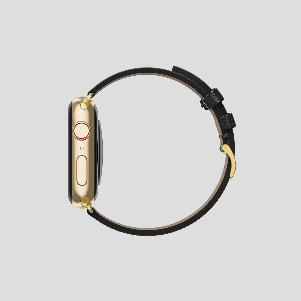 Black Apple Watch 42mm Classic Strap Ostrich with Gold Metal -4 | Black-Gold