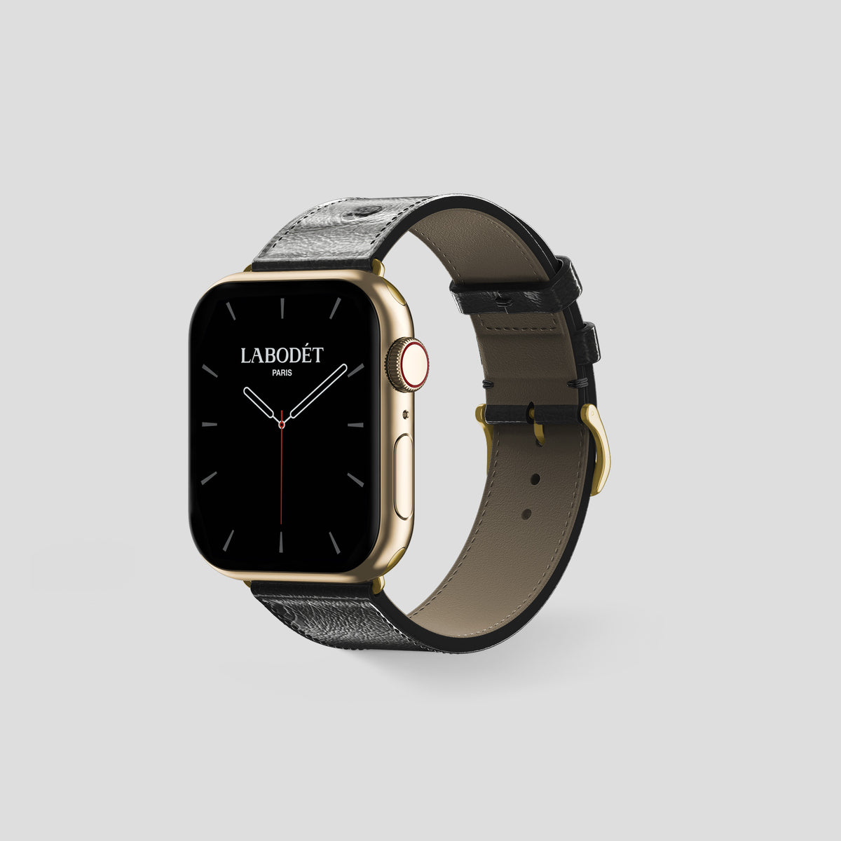 Black Apple Watch 42mm Classic Strap Ostrich with Gold Metal -6 | Black-Gold