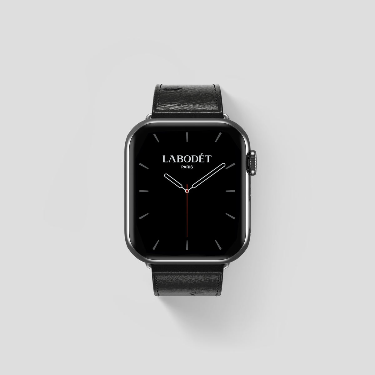 Black Apple Watch 42mm Classic Strap Ostrich with Steel Metal -1 | Black-Steel