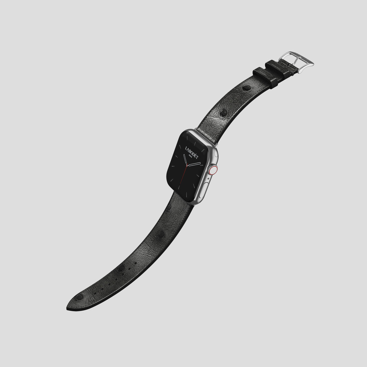 Black Apple Watch 42mm Classic Strap Ostrich with Steel Metal -3 | Black-Steel