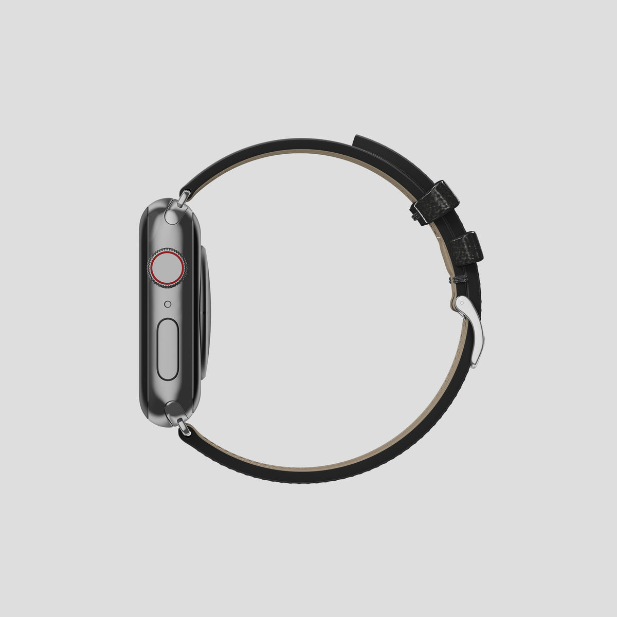 Black Apple Watch 42mm Classic Strap Ostrich with Steel Metal -4 | Black-Steel