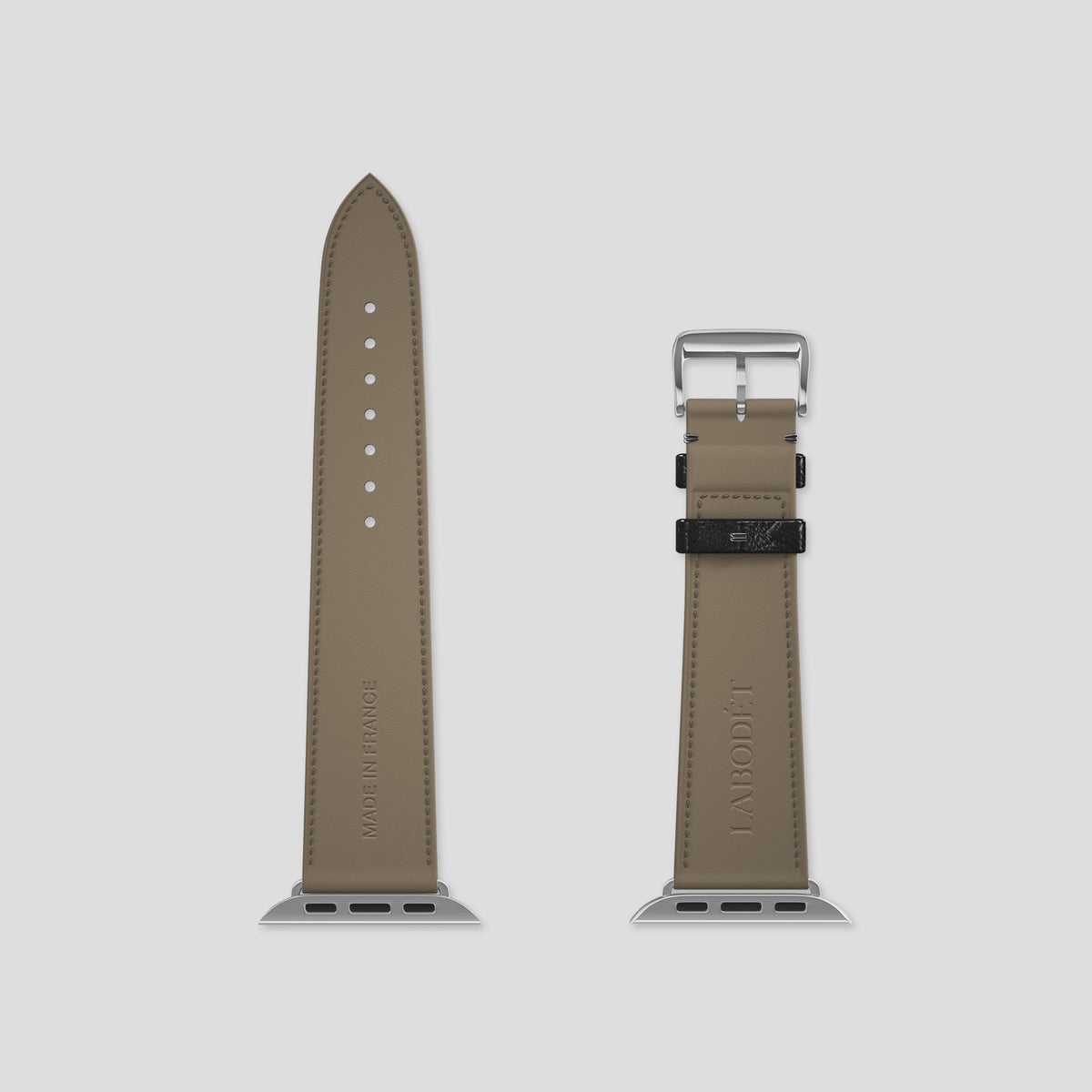 Black Apple Watch 42mm Classic Strap Ostrich with Steel Metal -5 | Black-Steel