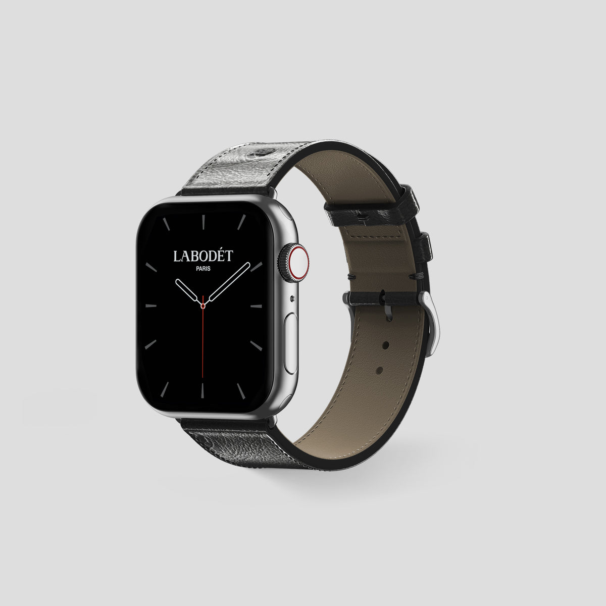 Black Apple Watch 42mm Classic Strap Ostrich with Steel Metal -6 | Black-Steel