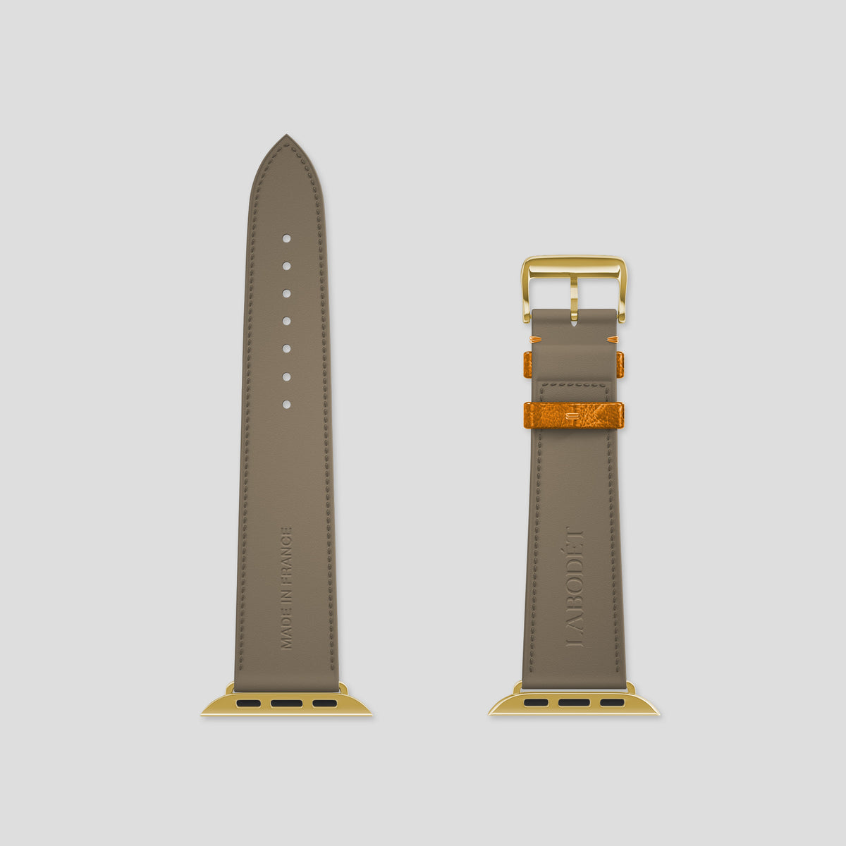 Chestnut Apple Watch 42mm Classic Strap Ostrich with Gold Metal -5 | Chestnut-Gold