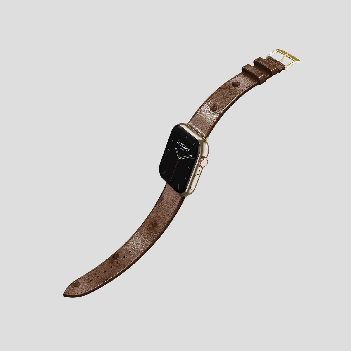 Chocolate Apple Watch 42mm Classic Strap Ostrich with Gold Metal -3 | Chocolate-Gold