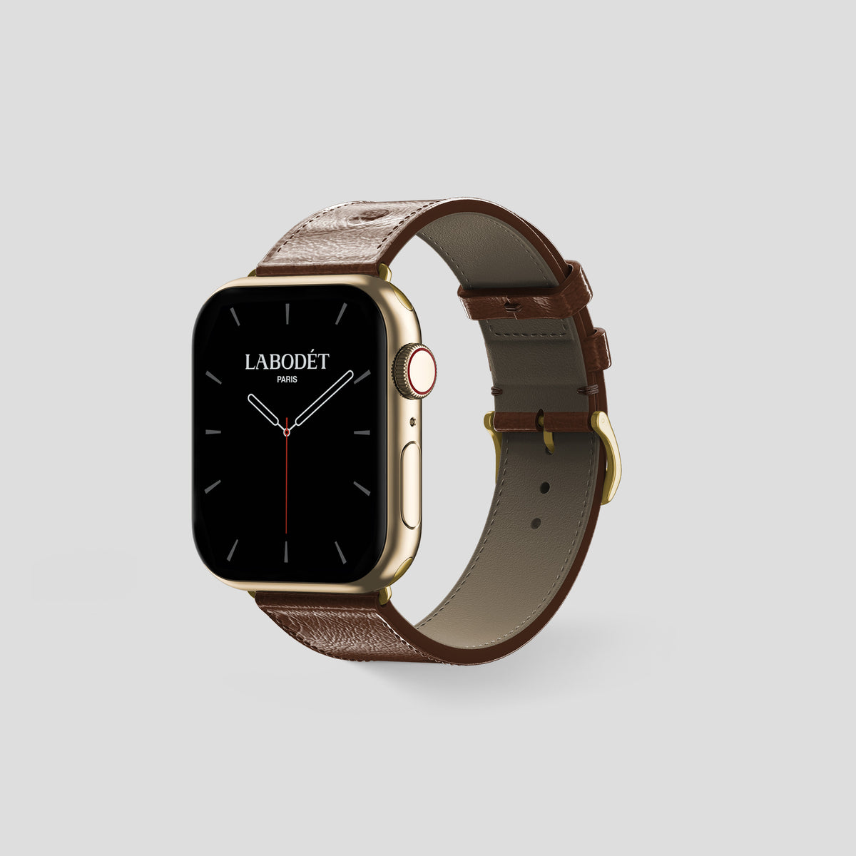 Chocolate Apple Watch 42mm Classic Strap Ostrich with Gold Metal -6 | Chocolate-Gold