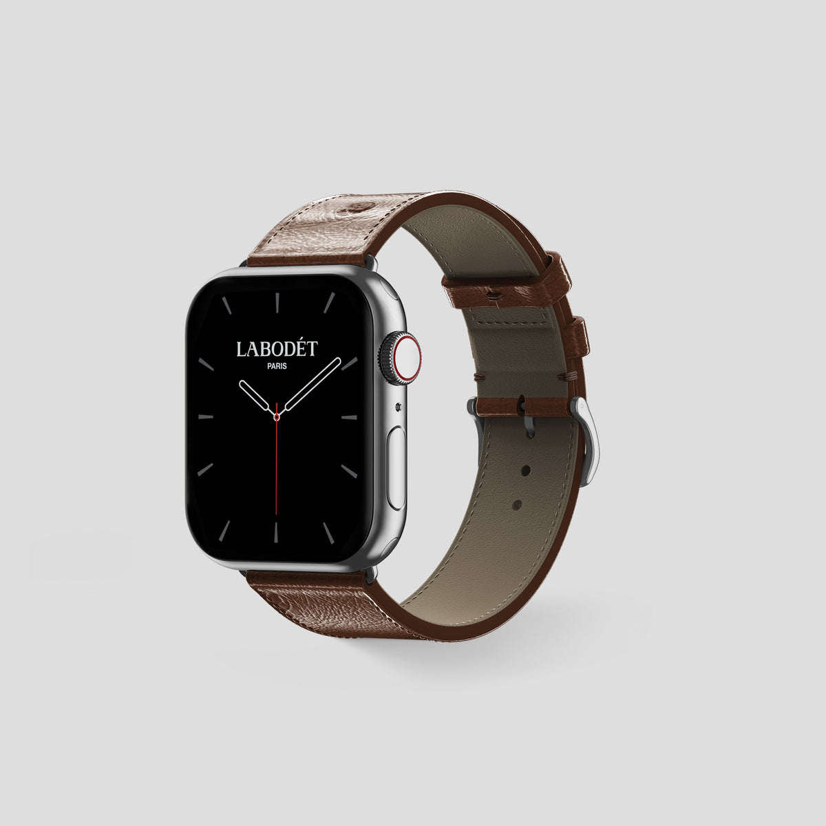 Chocolate Apple Watch 42mm Classic Strap Ostrich with Steel Metal -6 | Chocolate-Steel