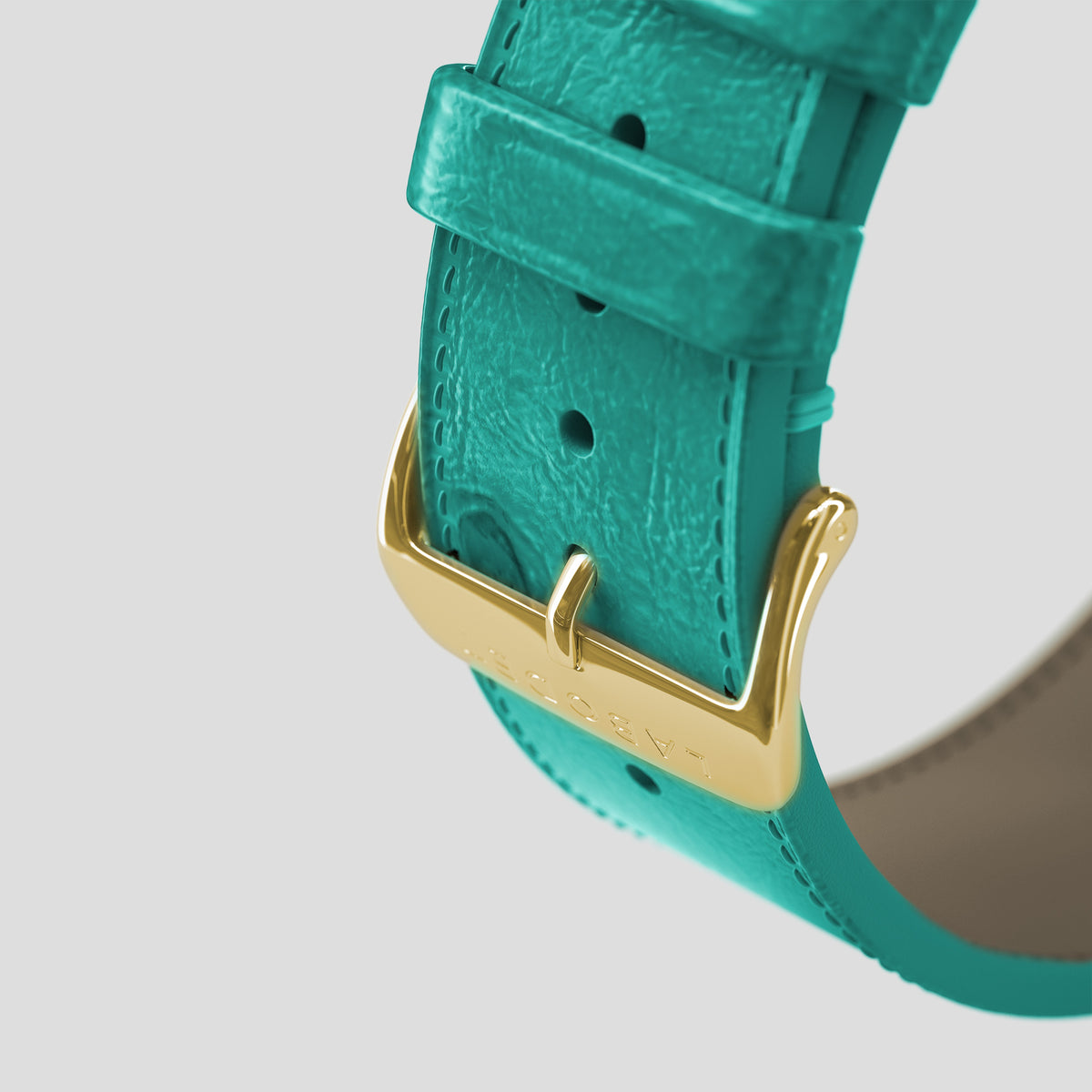 Turquoise Apple Watch 42mm Classic Strap Ostrich with Gold Metal -7 | Turquoise-Gold