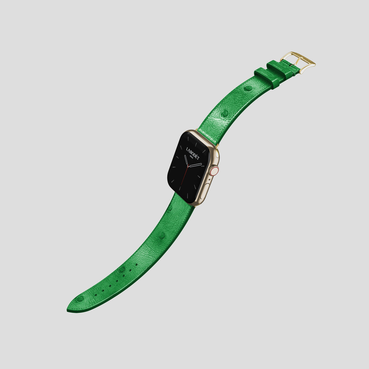 Kentucky Green Apple Watch 42mm Classic Strap Ostrich with Gold Metal -3 | Kentucky-Green-Gold