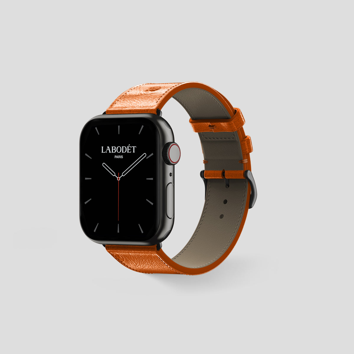 Medium-Brown Apple Watch 42mm Classic Strap Ostrich with Black Metal -6 | Medium-Brown-Black
