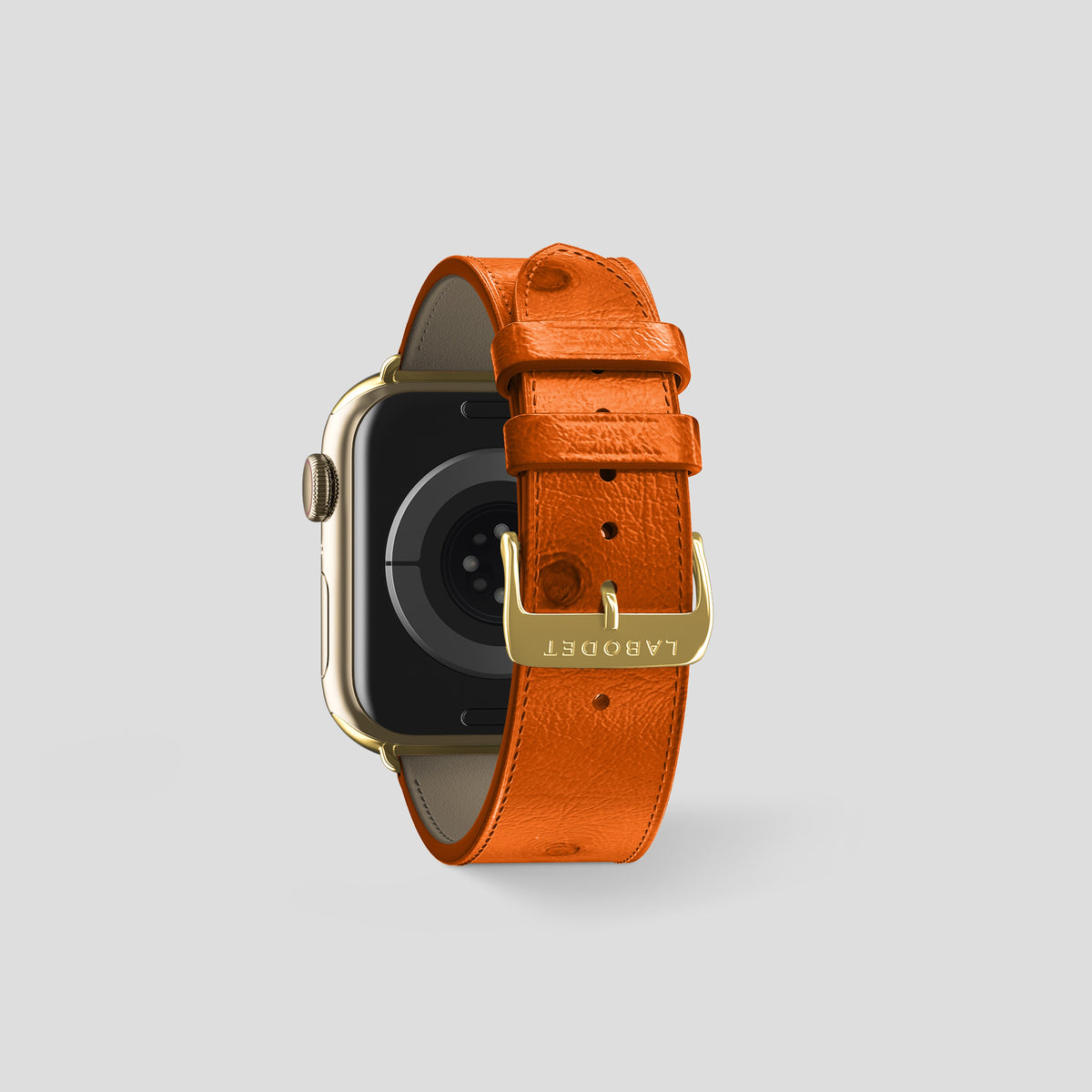 Medium-Brown Apple Watch 42mm Classic Strap Ostrich with Gold Metal -2 | Medium-Brown-Gold