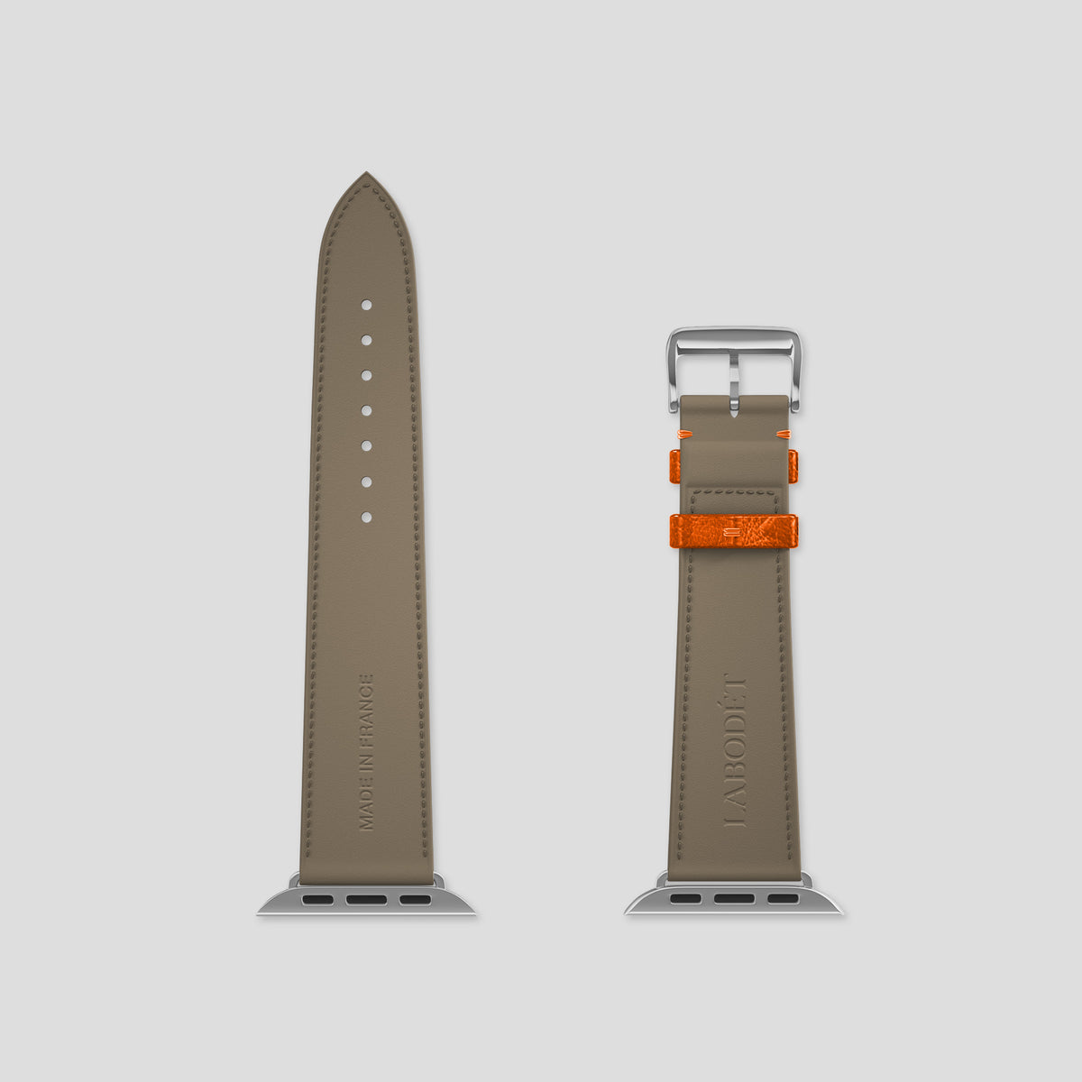 Medium-Brown Apple Watch 42mm Classic Strap Ostrich with Steel Metal -5 | Medium-Brown-Steel