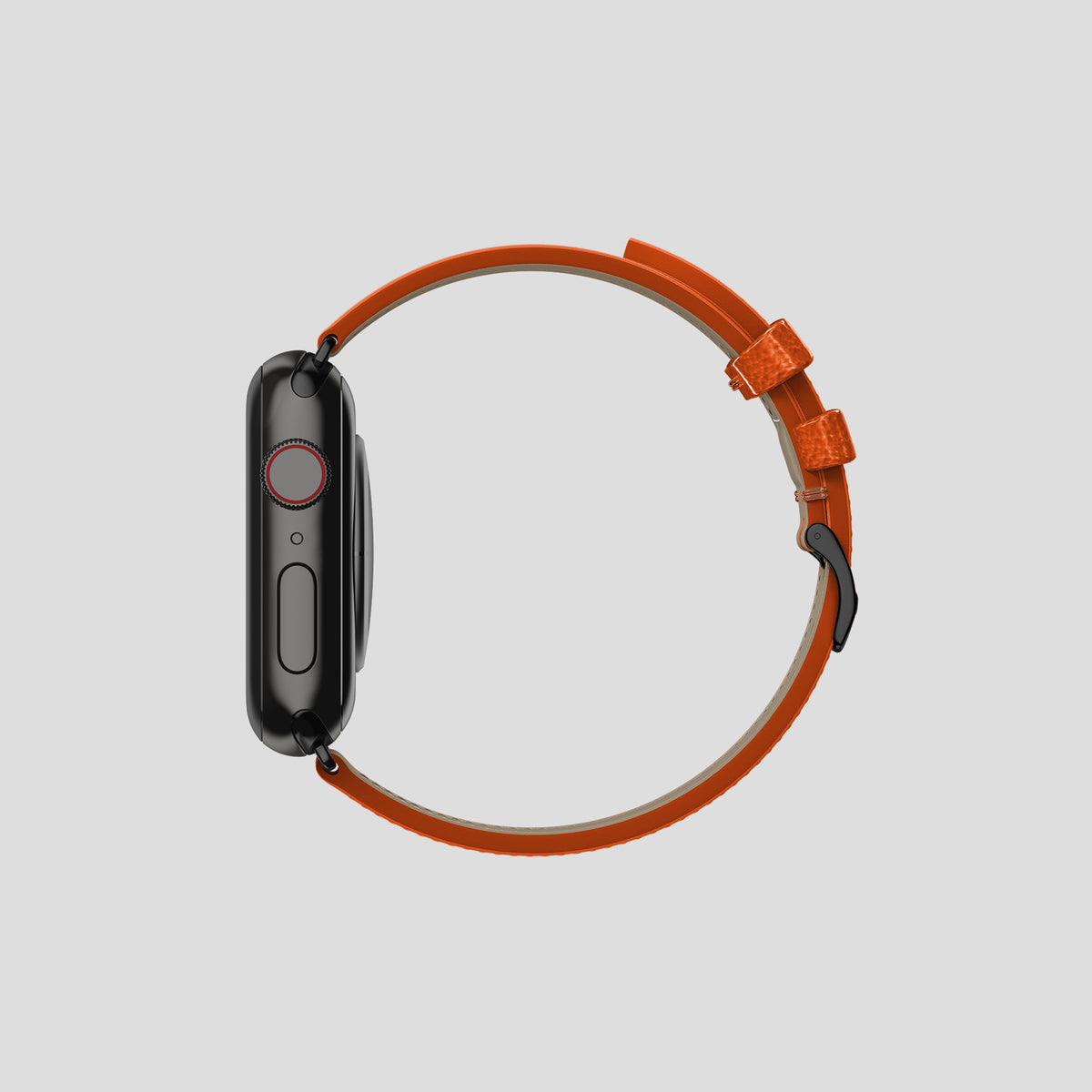Orange Apple Watch 42mm Classic Strap Ostrich with Black Metal -4 | Orange-Black