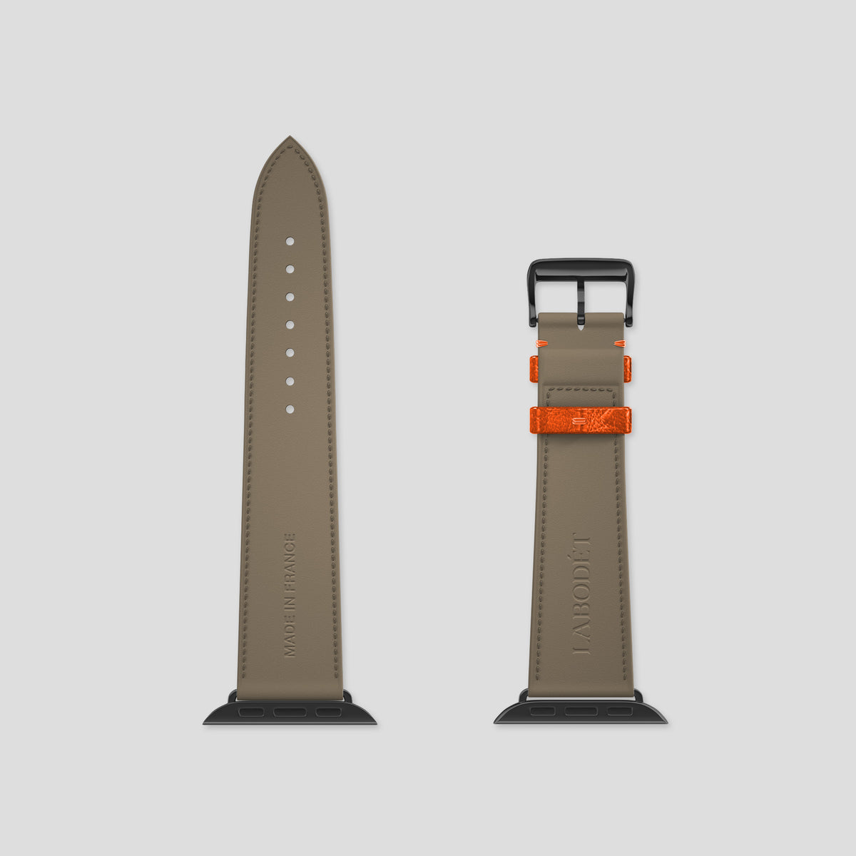 Orange Apple Watch 42mm Classic Strap Ostrich with Black Metal -5 | Orange-Black