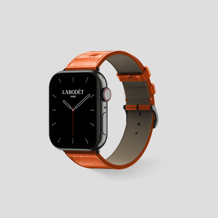 Orange Apple Watch 42mm Classic Strap Ostrich with Black Metal -6 | Orange-Black