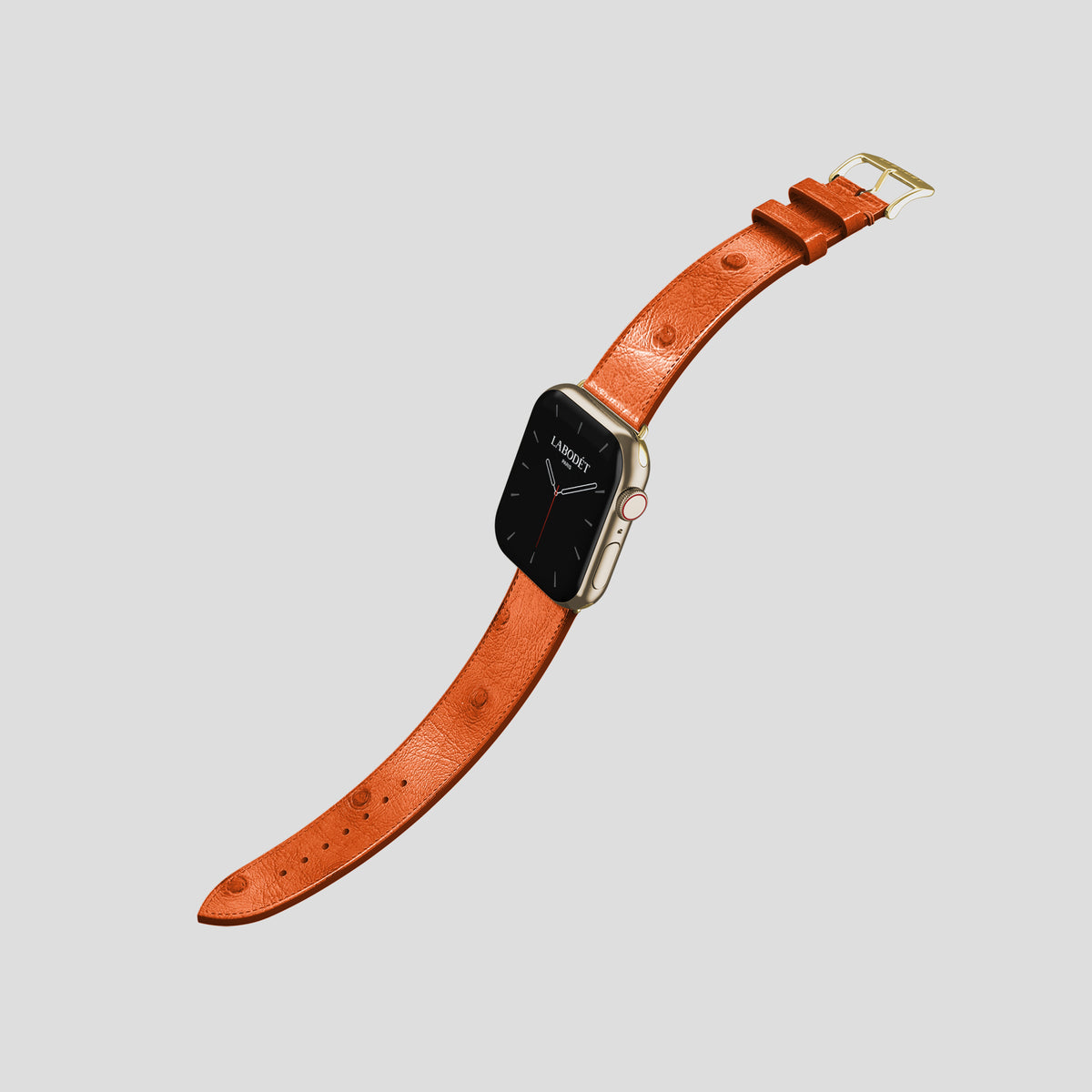 Orange Apple Watch 42mm Classic Strap Ostrich with Gold Metal -3 | Orange-Gold