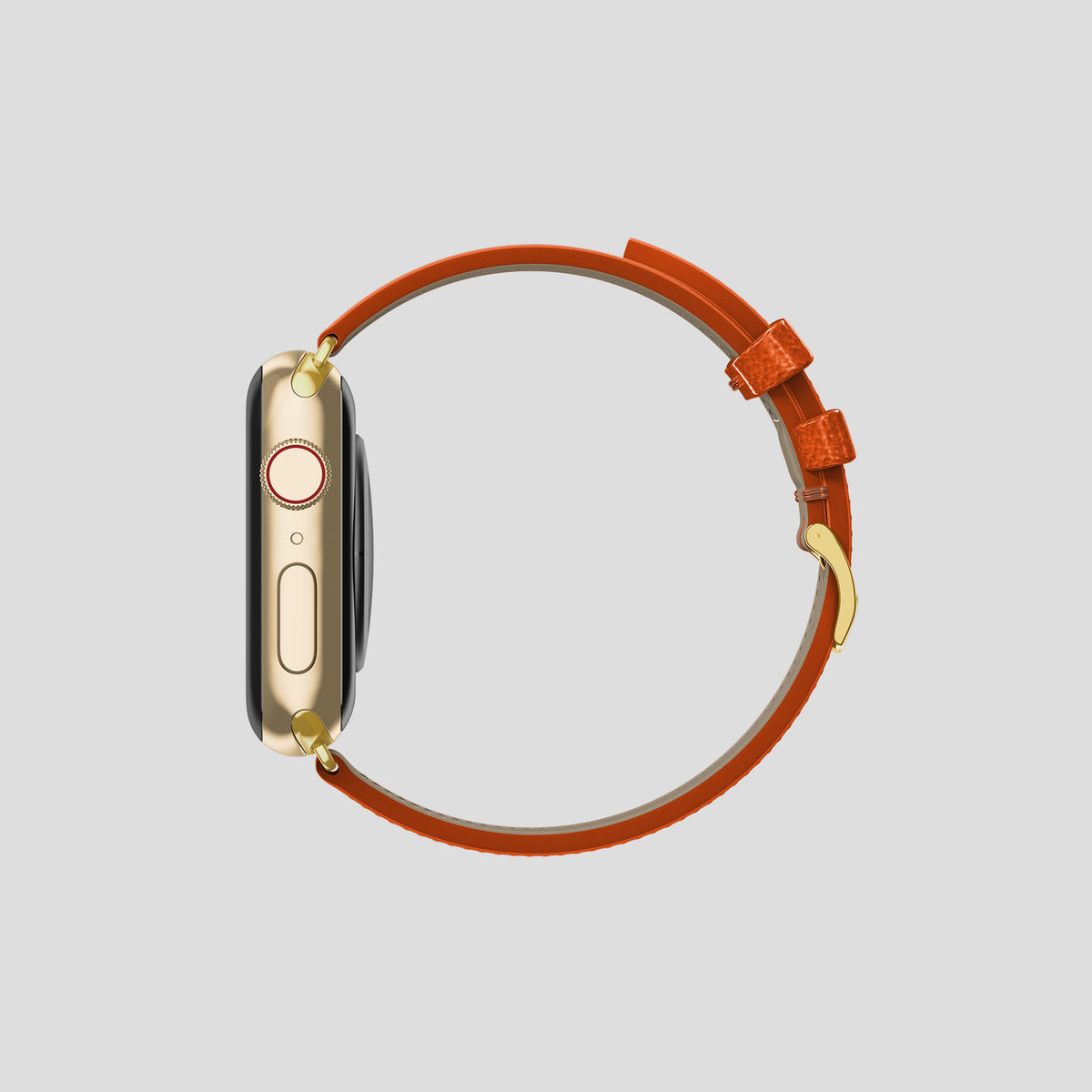 Orange Apple Watch 42mm Classic Strap Ostrich with Gold Metal -4 | Orange-Gold