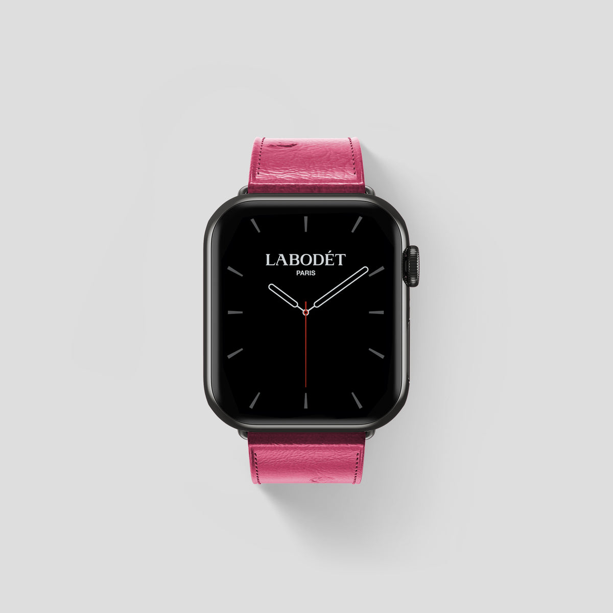 Pink Apple Watch 42mm Classic Strap Ostrich with Black Metal -1 | Pink-Black
