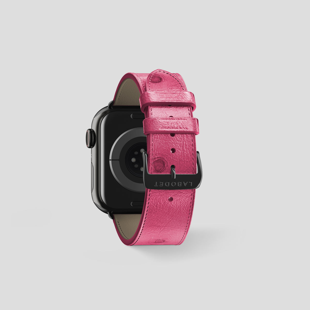 Pink Apple Watch 42mm Classic Strap Ostrich with Black Metal -2 | Pink-Black