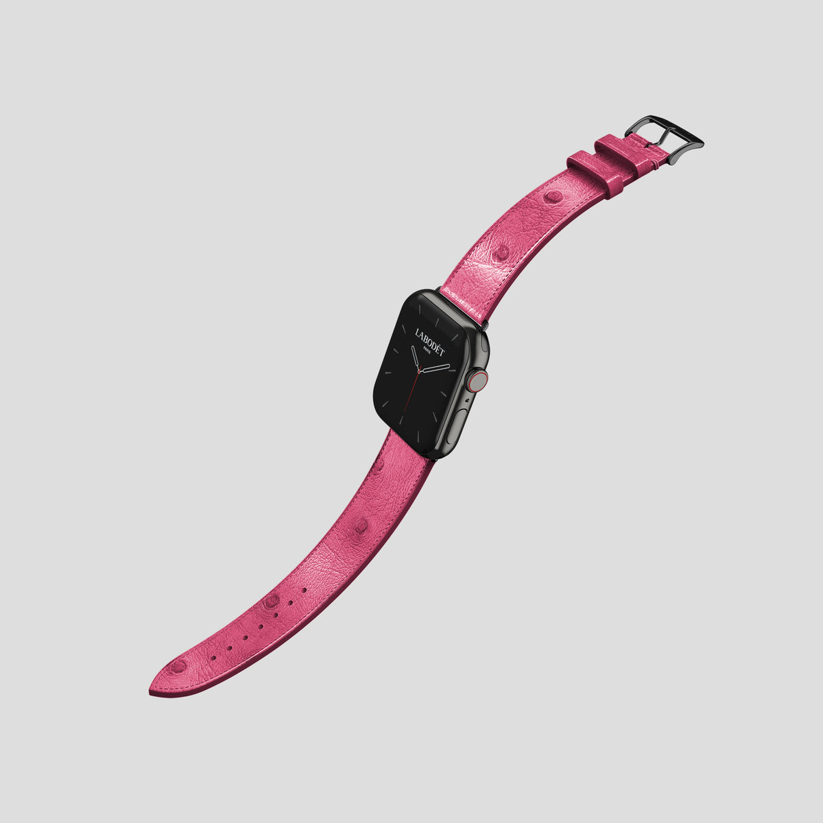 Pink Apple Watch 42mm Classic Strap Ostrich with Black Metal -3 | Pink-Black
