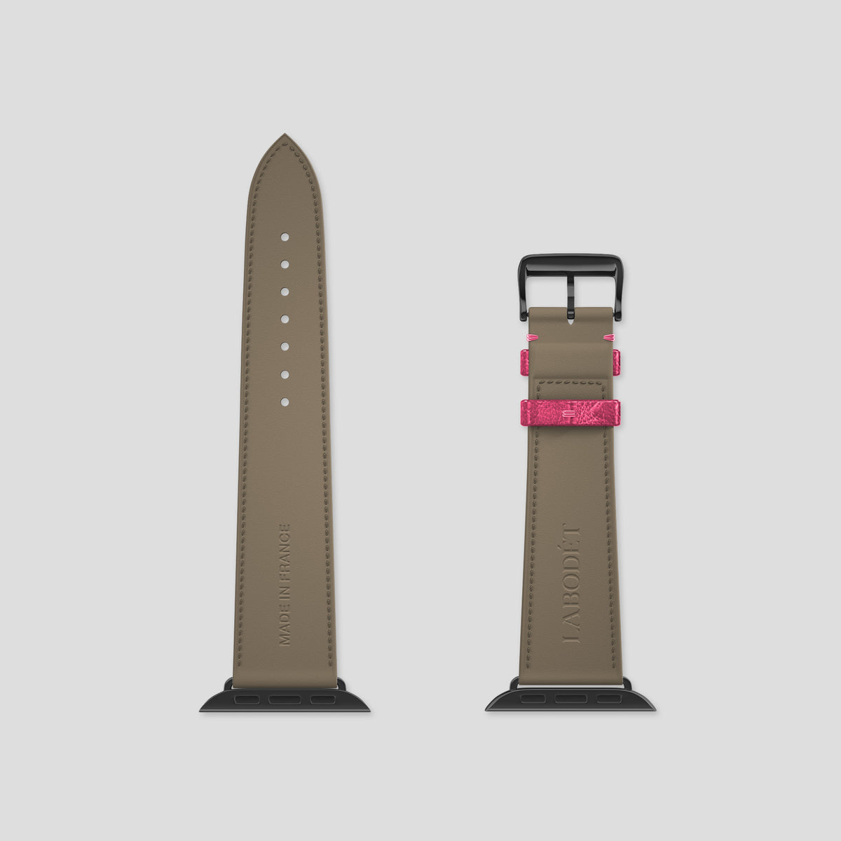 Pink Apple Watch 42mm Classic Strap Ostrich with Black Metal -5 | Pink-Black