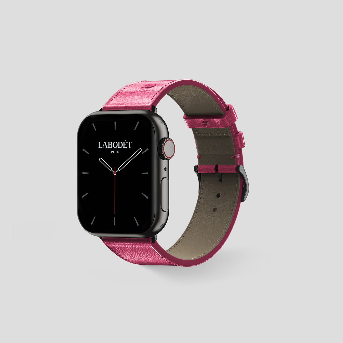 Pink Apple Watch 42mm Classic Strap Ostrich with Black Metal -6 | Pink-Black