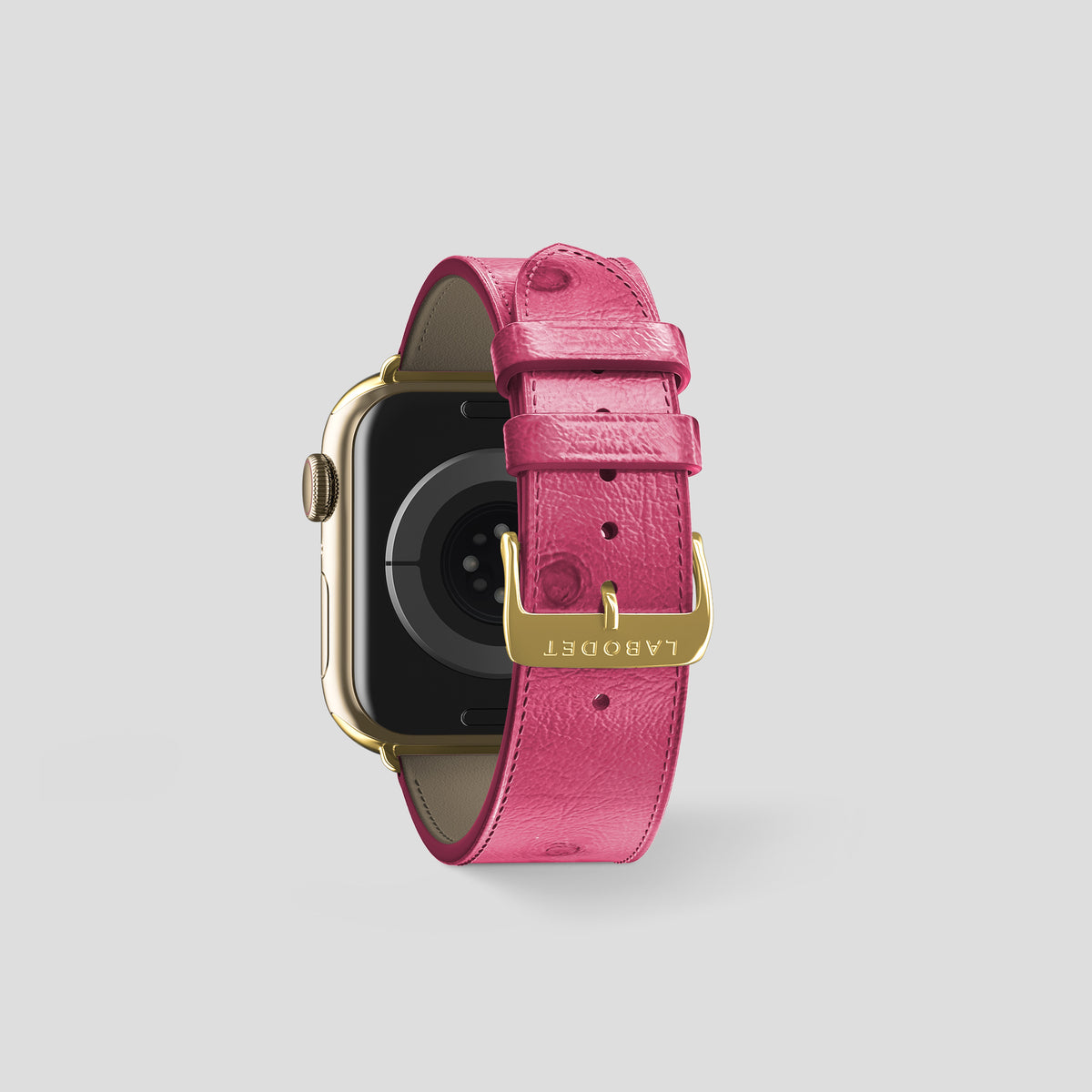 Pink Apple Watch 42mm Classic Strap Ostrich with Gold Metal -2 | Pink-Gold
