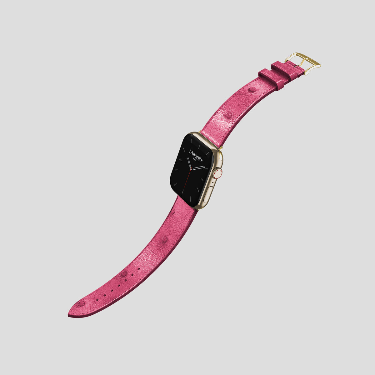 Pink Apple Watch 42mm Classic Strap Ostrich with Gold Metal -3 | Pink-Gold
