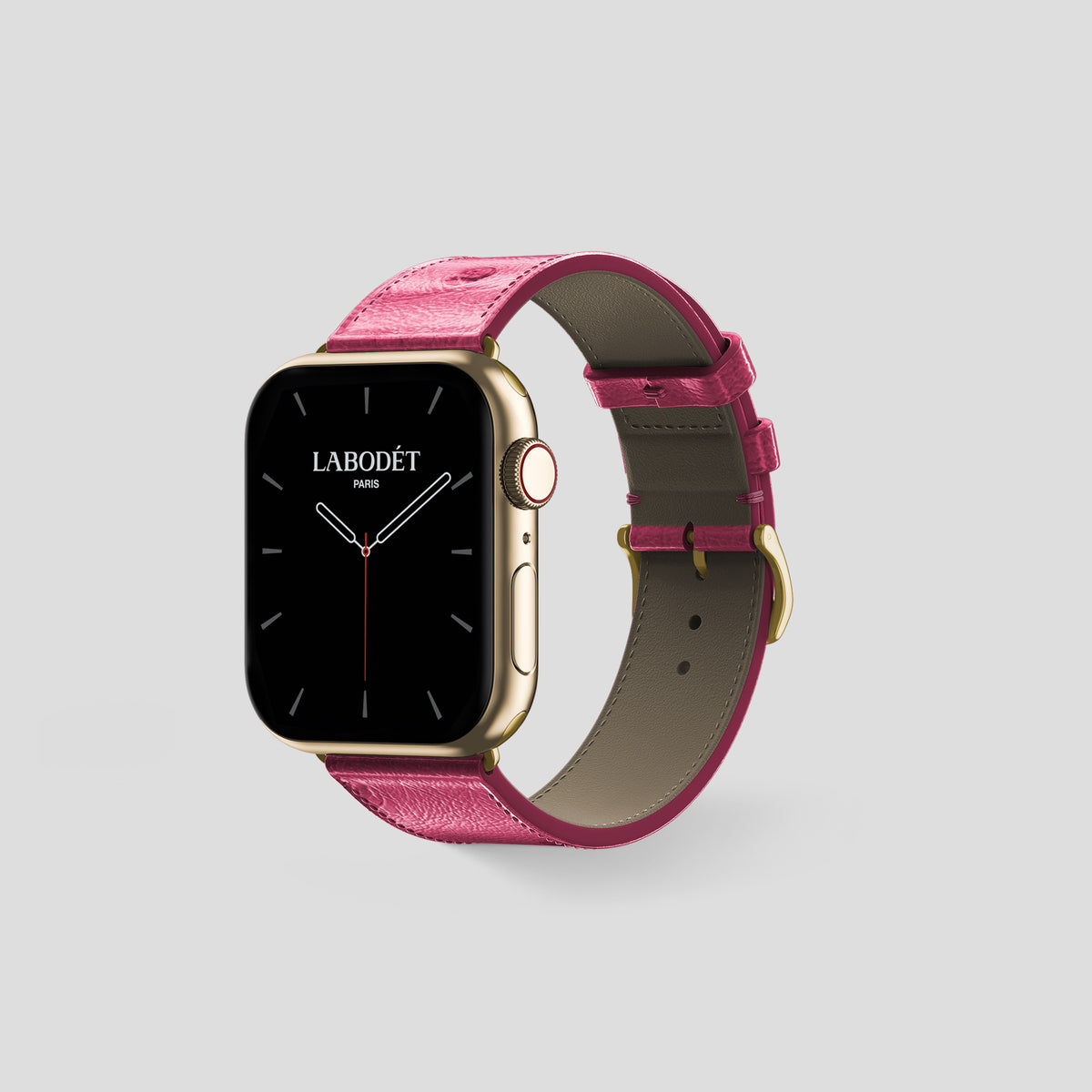 Pink Apple Watch 42mm Classic Strap Ostrich with Gold Metal -6 | Pink-Gold