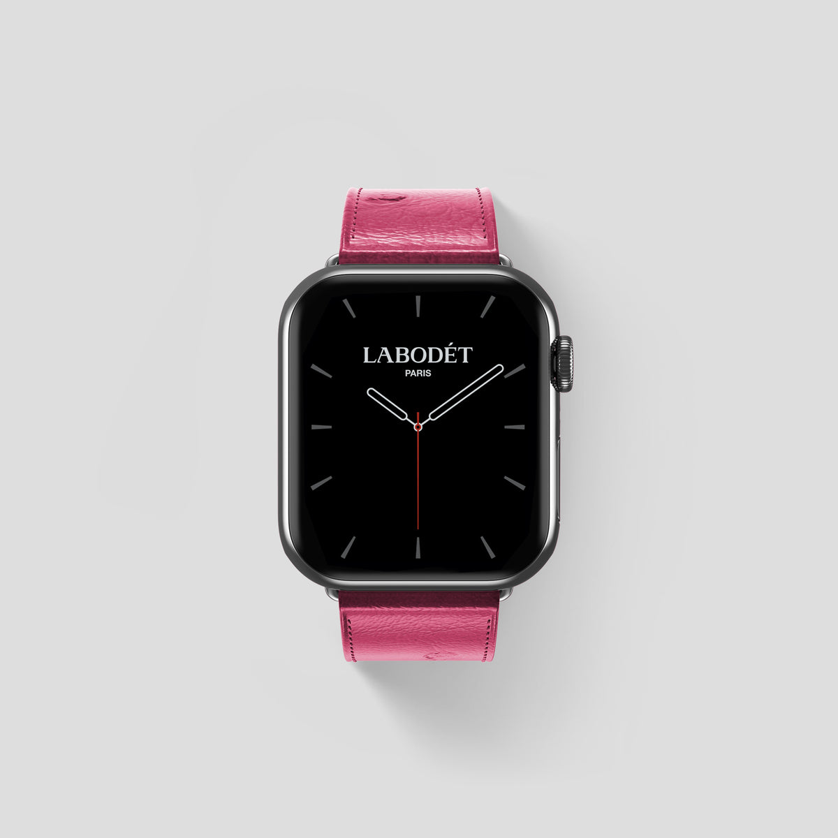 Pink Apple Watch 42mm Classic Strap Ostrich with Steel Metal -1 | Pink-Steel