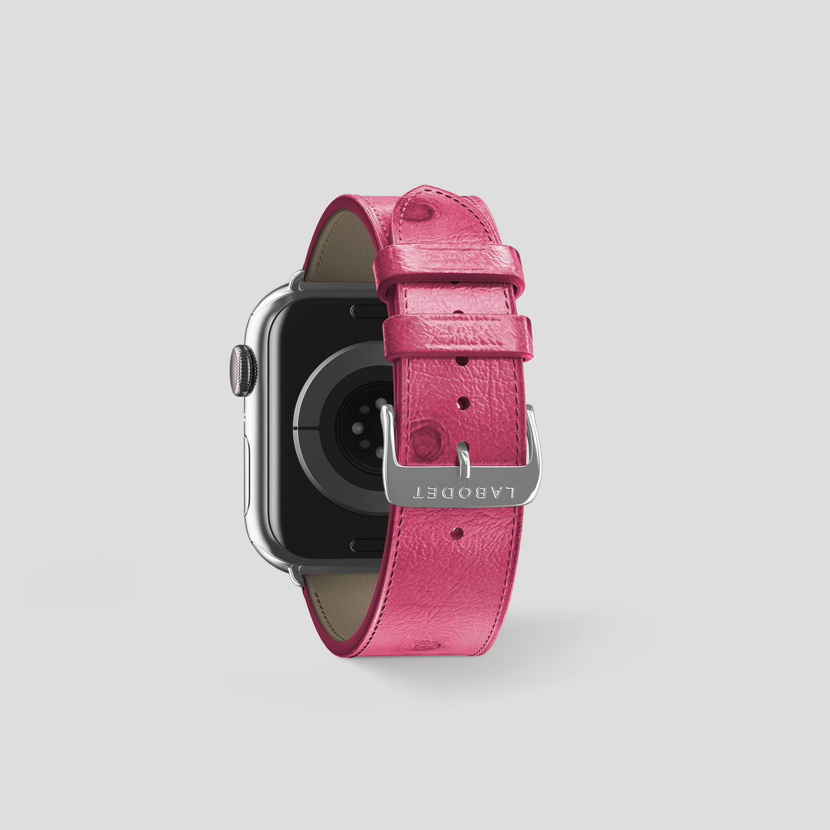Pink Apple Watch 42mm Classic Strap Ostrich with Steel Metal -2 | Pink-Steel