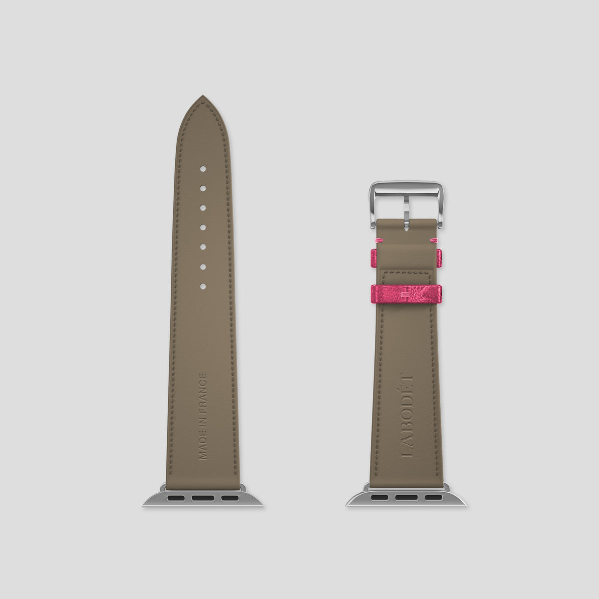 Pink Apple Watch 42mm Classic Strap Ostrich with Steel Metal -5 | Pink-Steel
