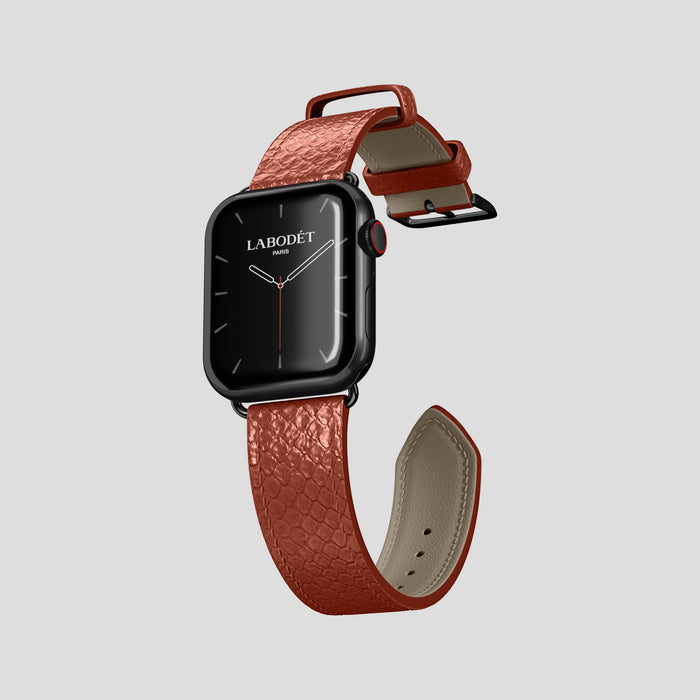 Medium-Brown Apple Watch 42mm Classic Strap In Python with Black Metal -3 | Medium-Brown-Black