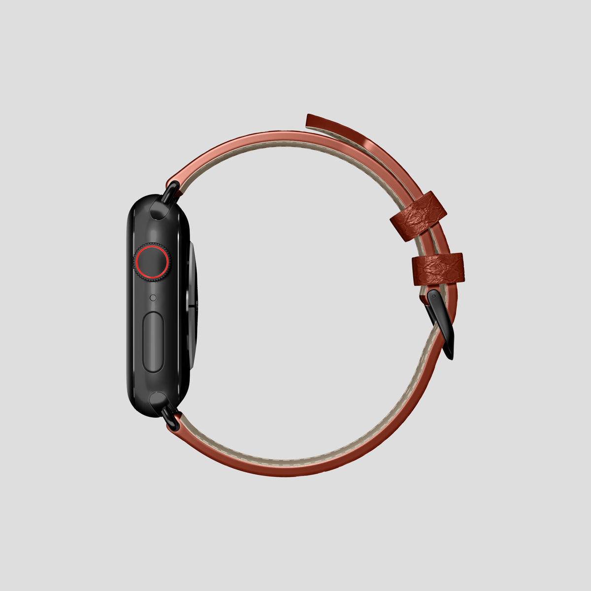 Medium-Brown Apple Watch 42mm Classic Strap In Python with Black Metal -4 | Medium-Brown-Black