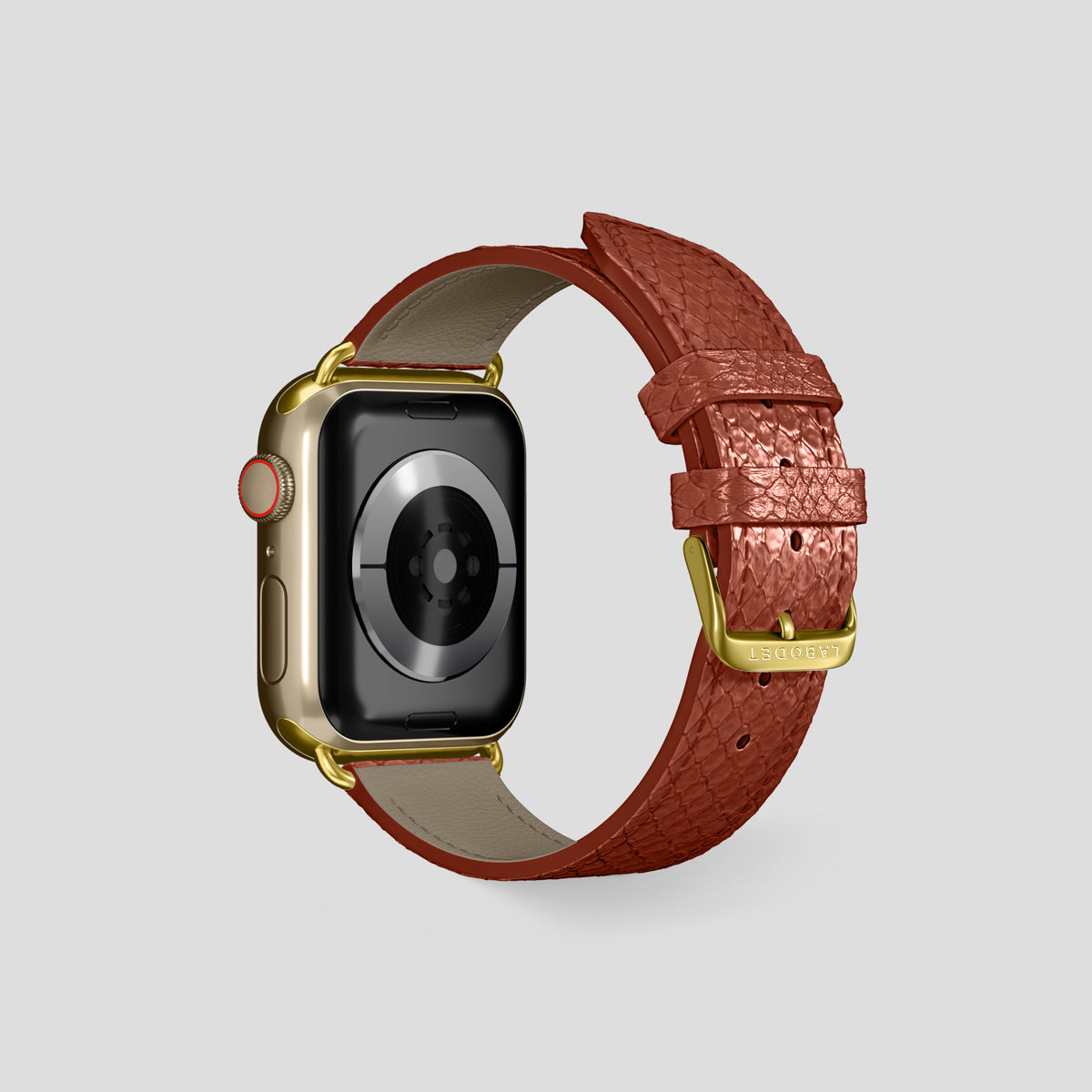 Medium-Brown Apple Watch 42mm Classic Strap In Python with Gold Metal -2 | Medium-Brown-Gold