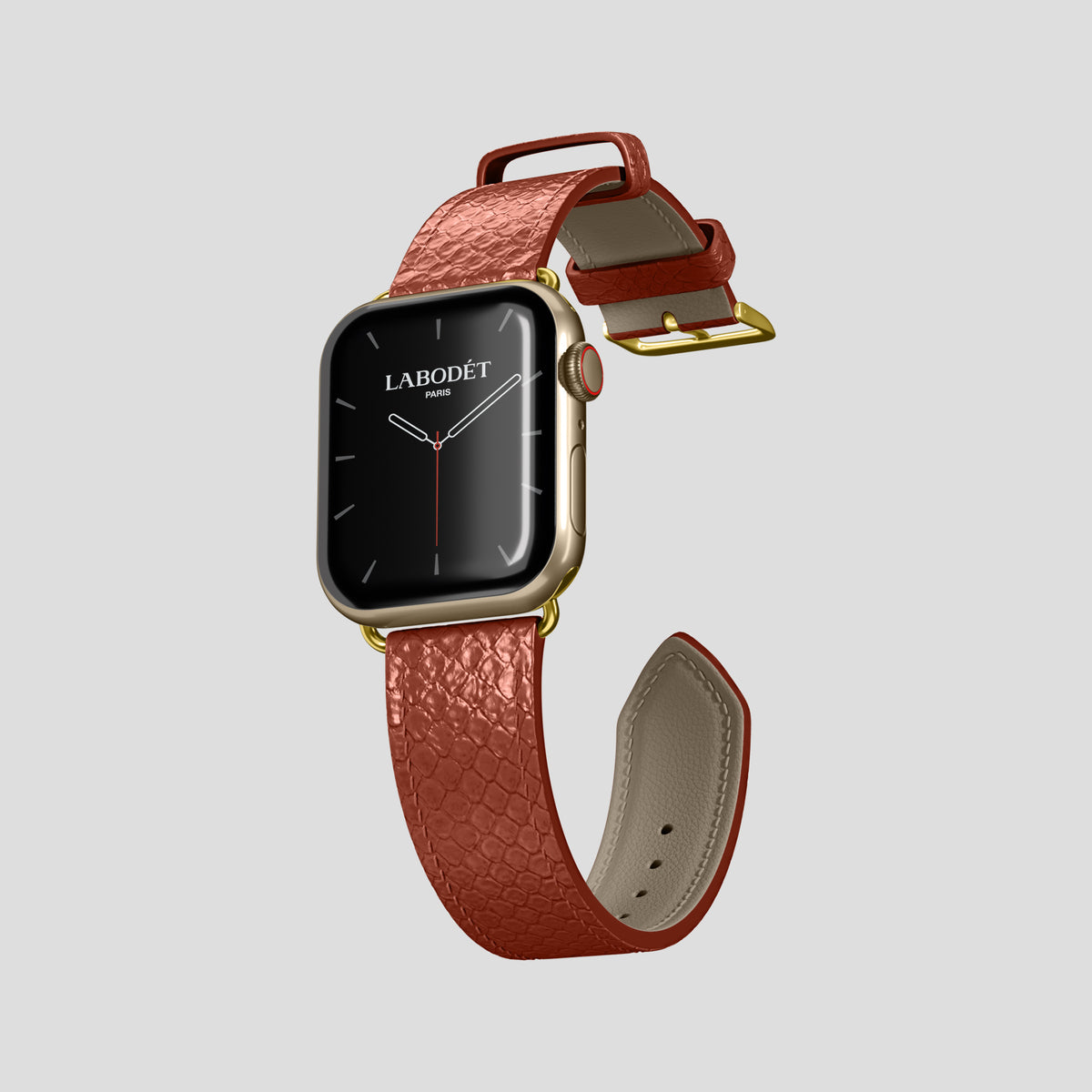 Medium-Brown Apple Watch 42mm Classic Strap In Python with Gold Metal -3 | Medium-Brown-Gold