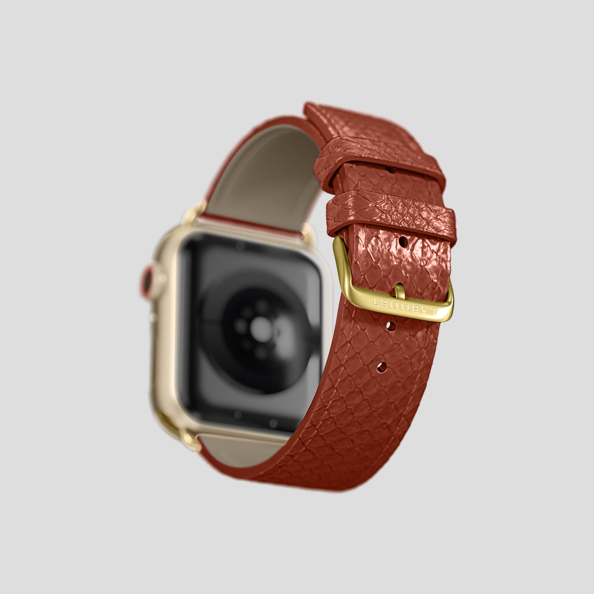 Medium-Brown Apple Watch 42mm Classic Strap In Python with Gold Metal -5 | Medium-Brown-Gold