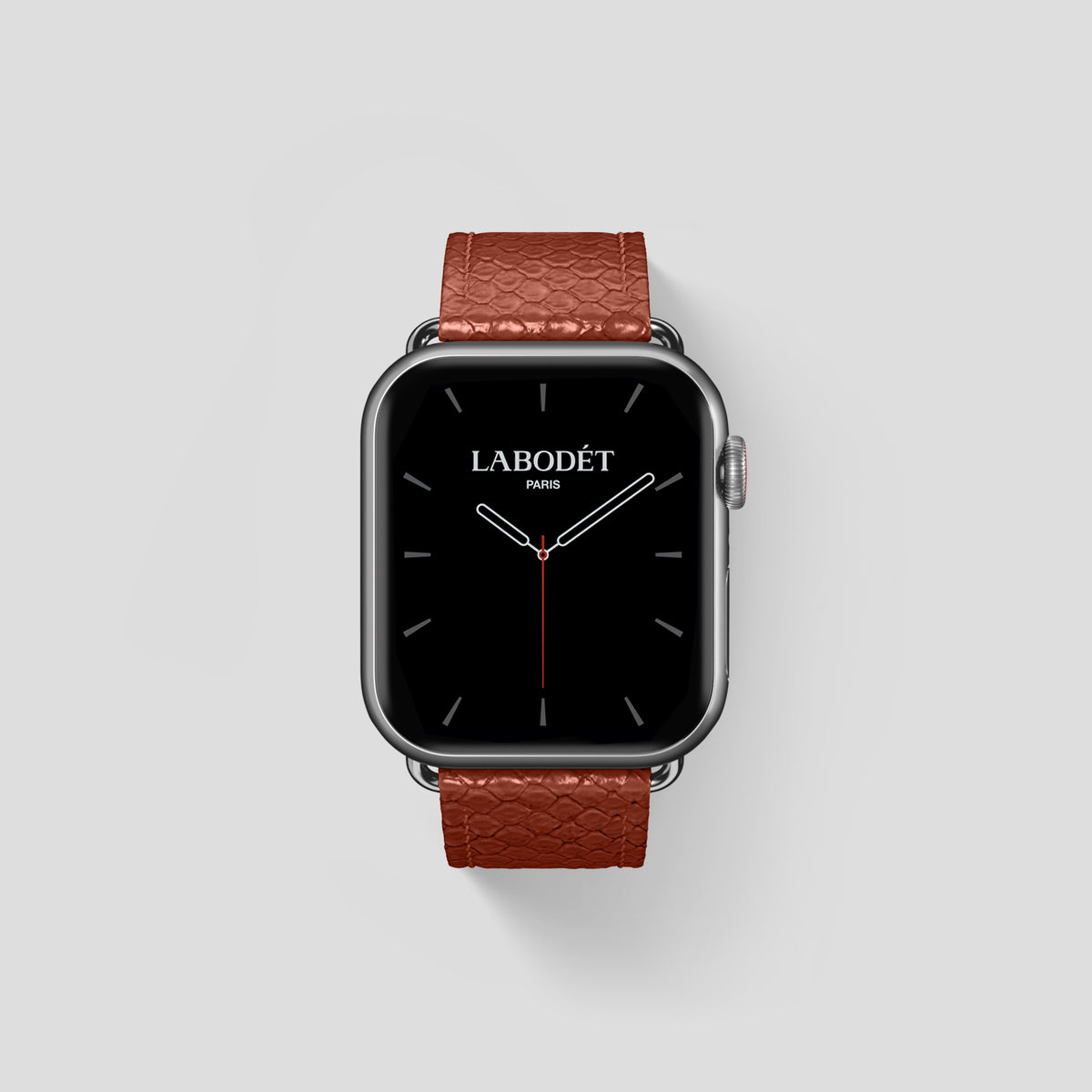 Medium-Brown Apple Watch 42mm Classic Strap In Python with Steel Metal -1 | Medium-Brown-Steel