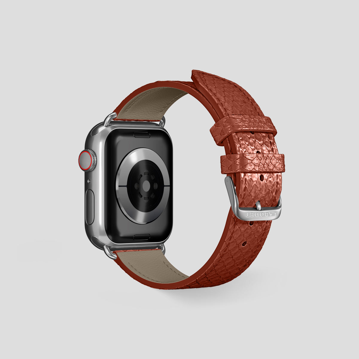 Medium-Brown Apple Watch 42mm Classic Strap In Python with Steel Metal -2 | Medium-Brown-Steel
