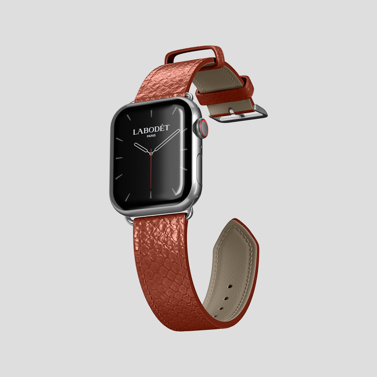Medium-Brown Apple Watch 42mm Classic Strap In Python with Steel Metal -3 | Medium-Brown-Steel