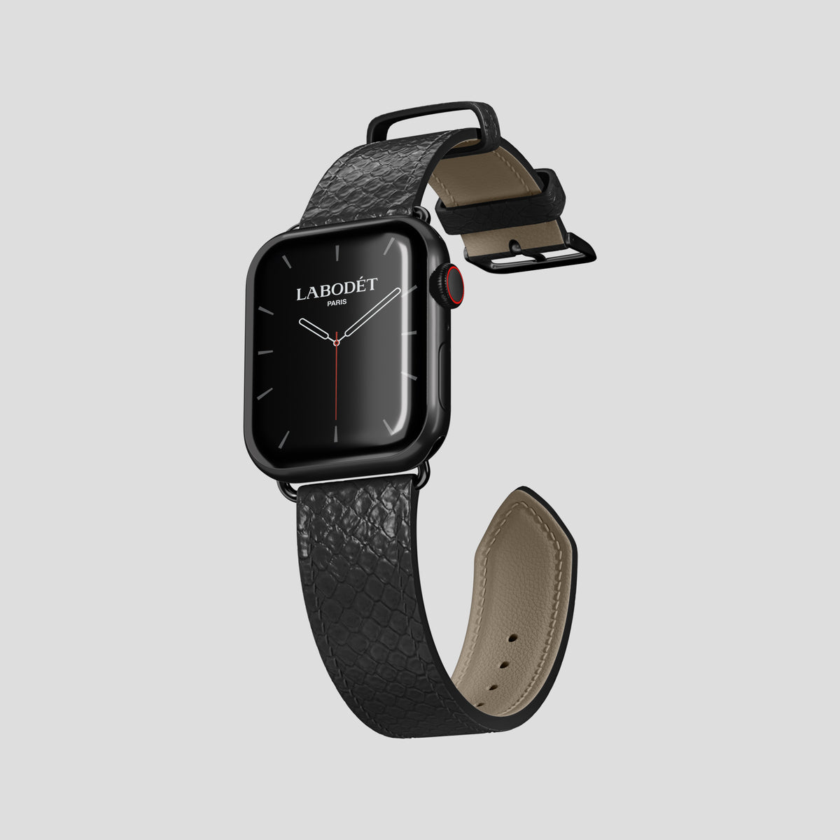 Black Apple Watch 42mm Classic Strap In Python with Black Metal -3 | Black-Black