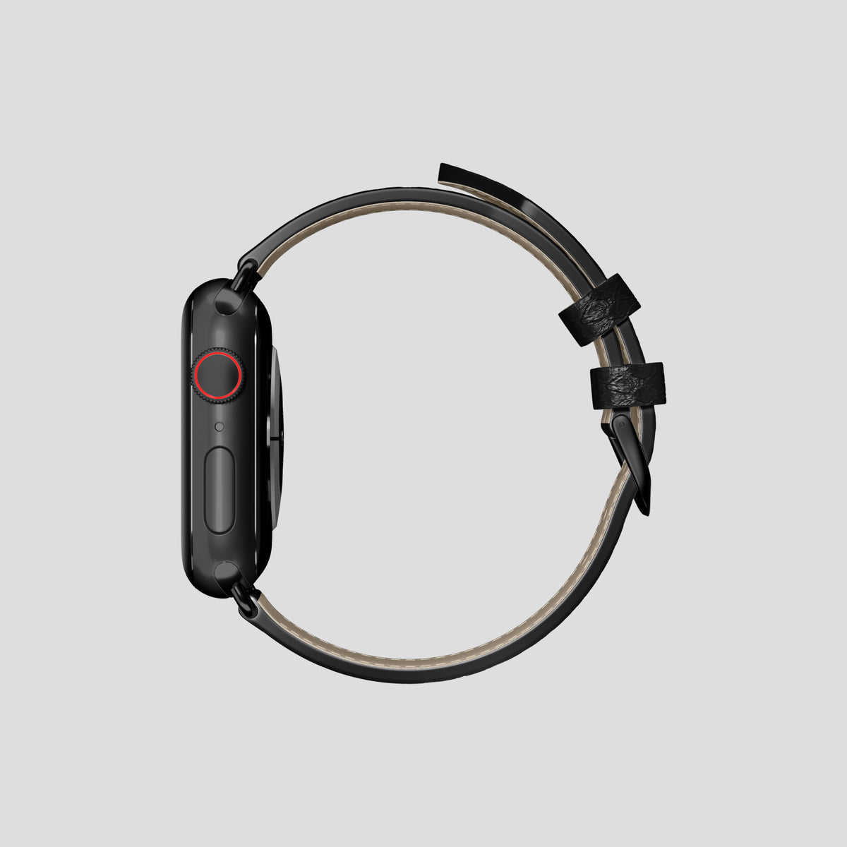 Black Apple Watch 42mm Classic Strap In Python with Black Metal -4 | Black-Black