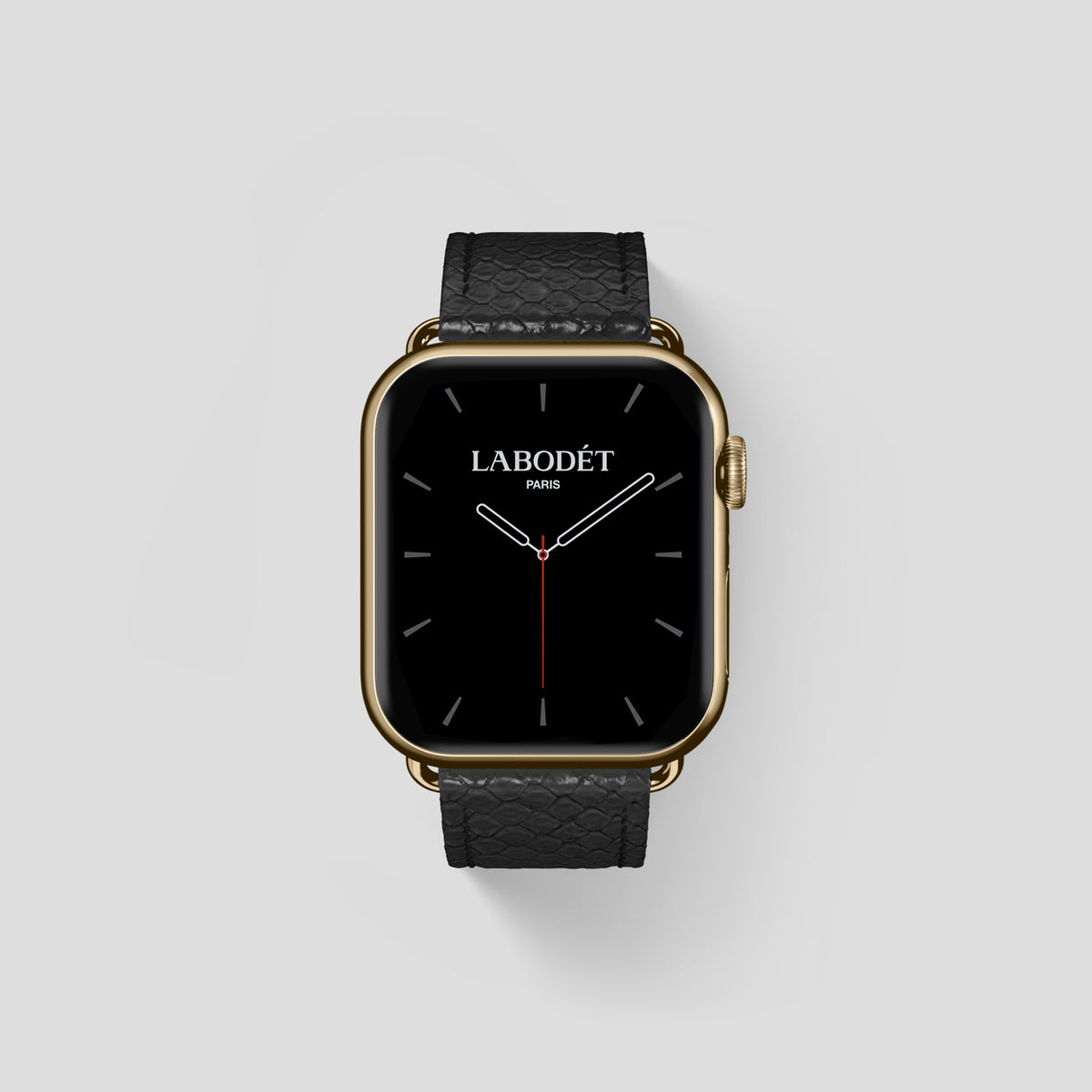 Black Apple Watch 42mm Classic Strap In Python with Gold Metal -1 | Black-Gold