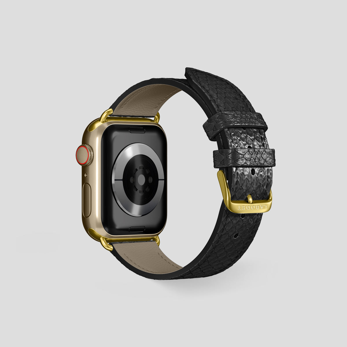 Black Apple Watch 42mm Classic Strap In Python with Gold Metal -2 | Black-Gold