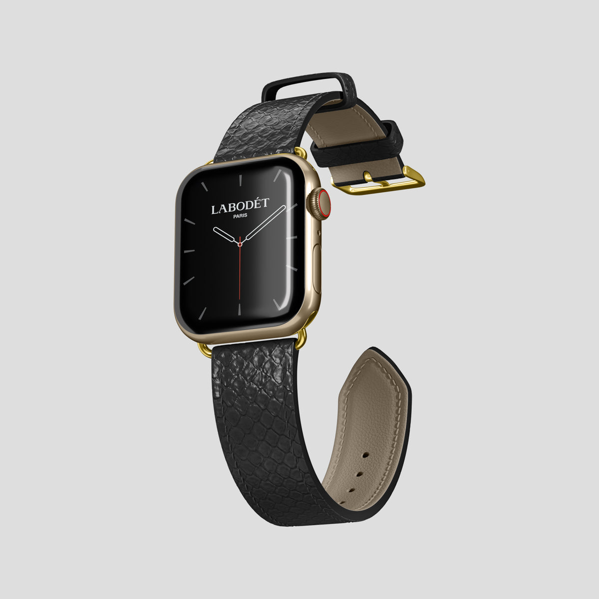 Black Apple Watch 42mm Classic Strap In Python with Gold Metal -3 | Black-Gold