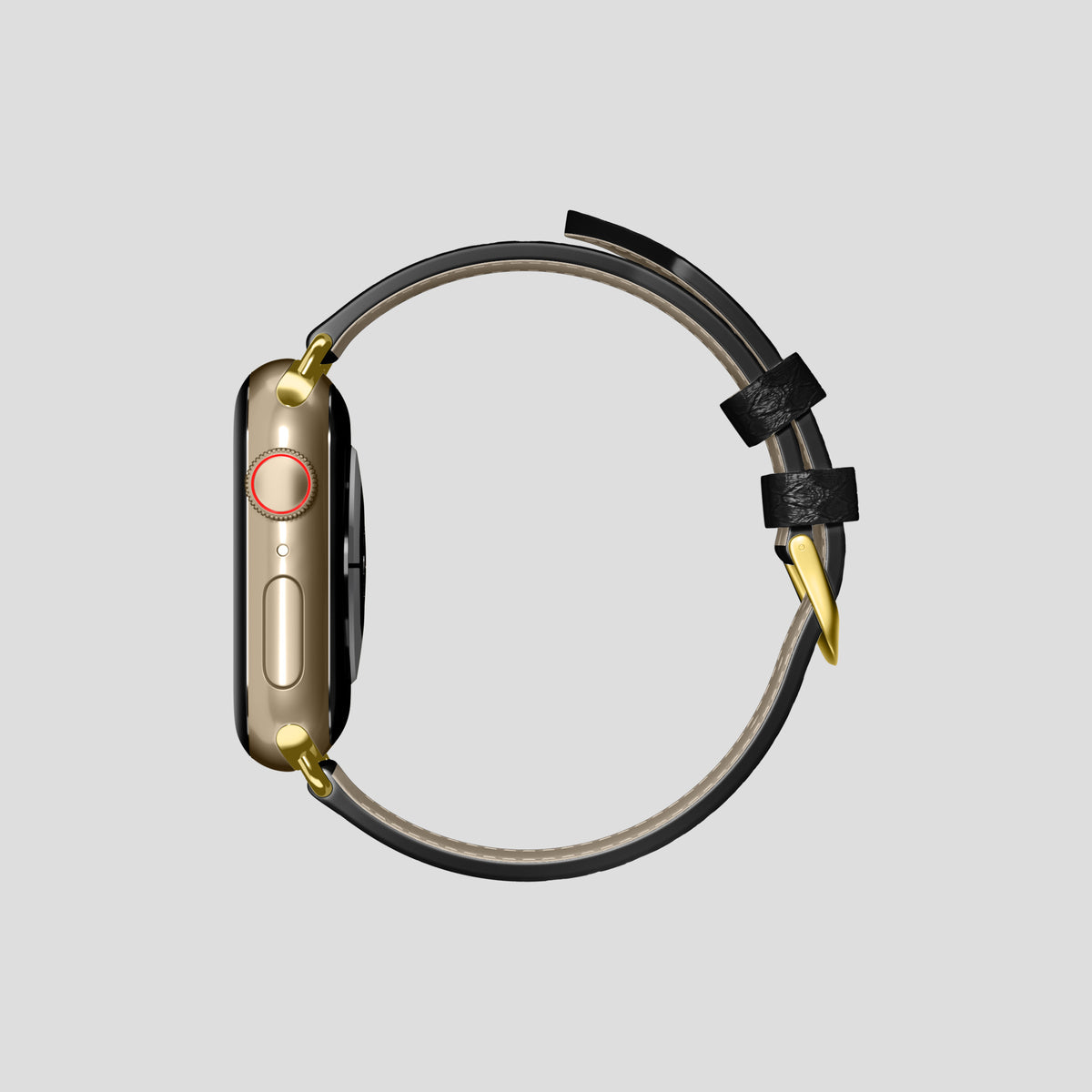 Black Apple Watch 42mm Classic Strap In Python with Gold Metal -4 | Black-Gold
