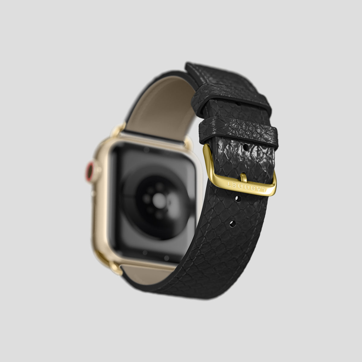 Black Apple Watch 42mm Classic Strap In Python with Gold Metal -5 | Black-Gold