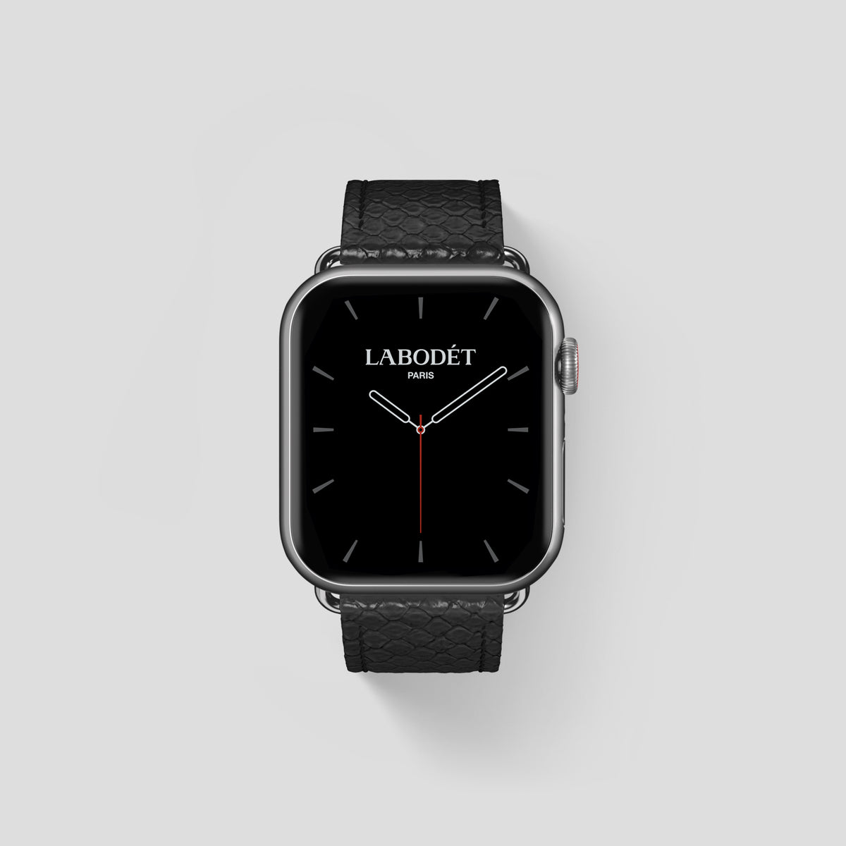 Black Apple Watch 42mm Classic Strap In Python with Steel Metal -1 | Black-Steel