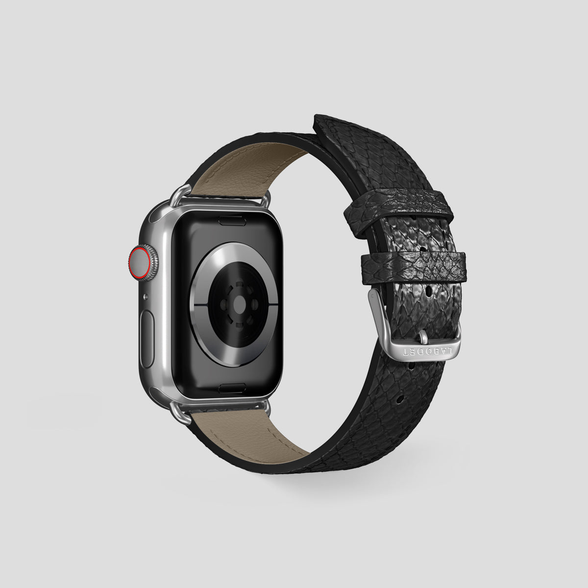 Black Apple Watch 42mm Classic Strap In Python with Steel Metal -2 | Black-Steel